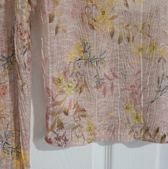 Free People Angelina Cropped Blouse Shirt Women's XS Floral Pleated Scoop Neck - Picture 10 of 12